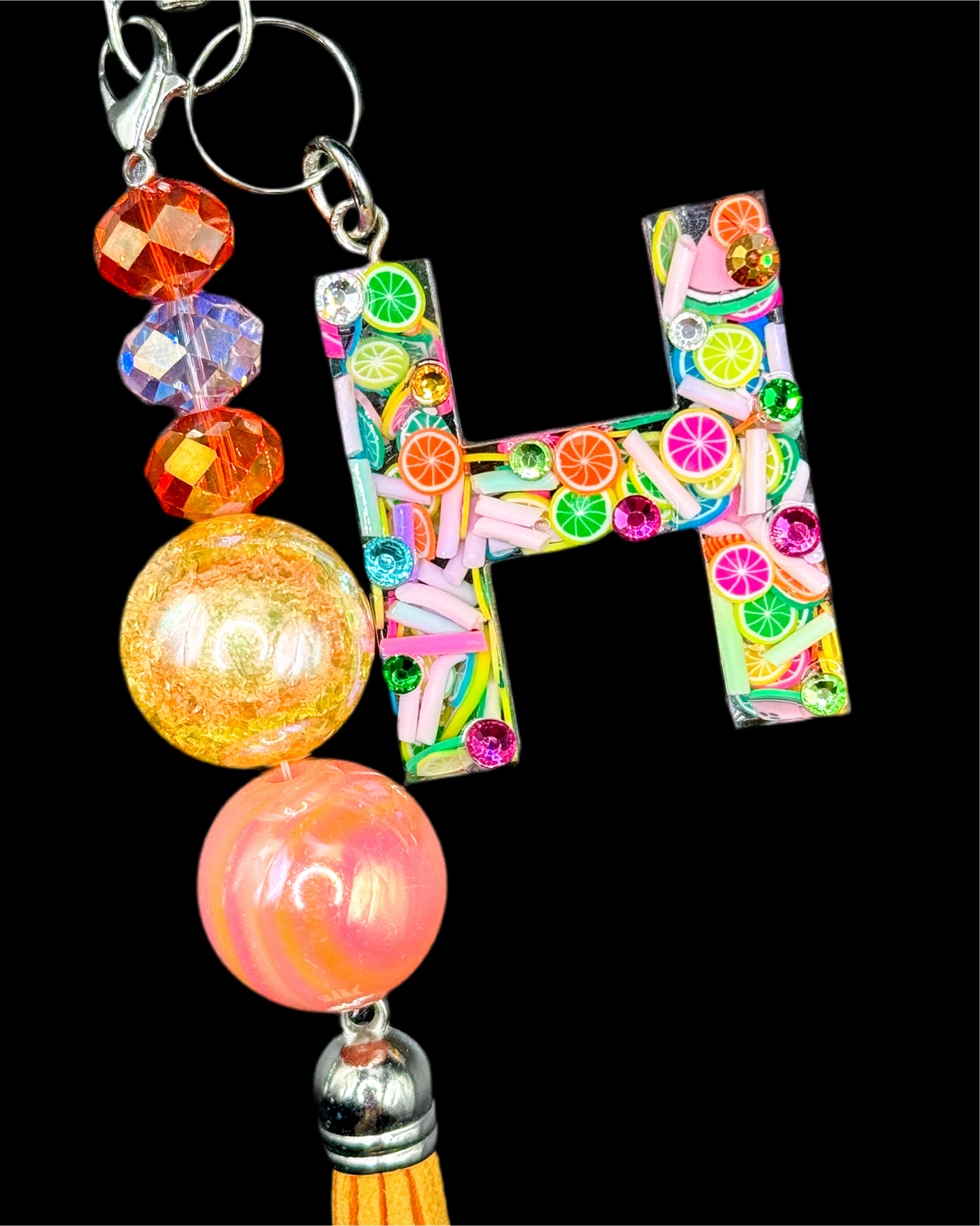 Neon Citrus Slice Initial Keychain