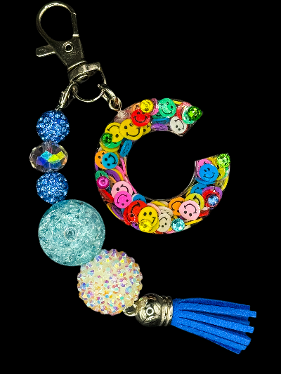 Colorful Smiley Faces Initial Keychains - Sparkle Studio Accessories