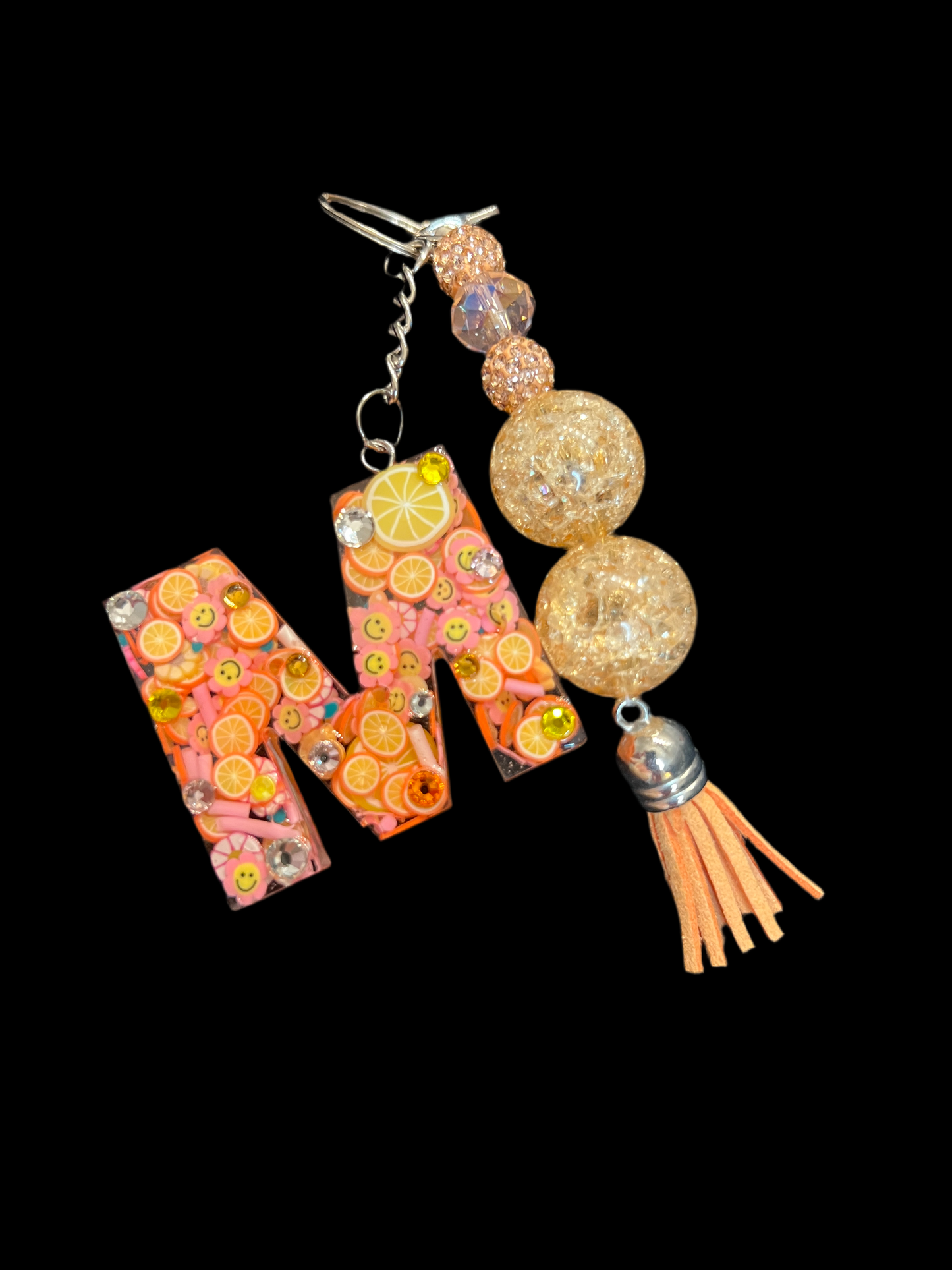 Neon Citrus Slice Initial Keychain - Sparkle Studio Accessories