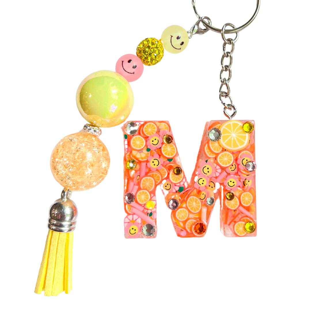 Neon Citrus Slice Initial Keychain - Sparkle Studio Accessories