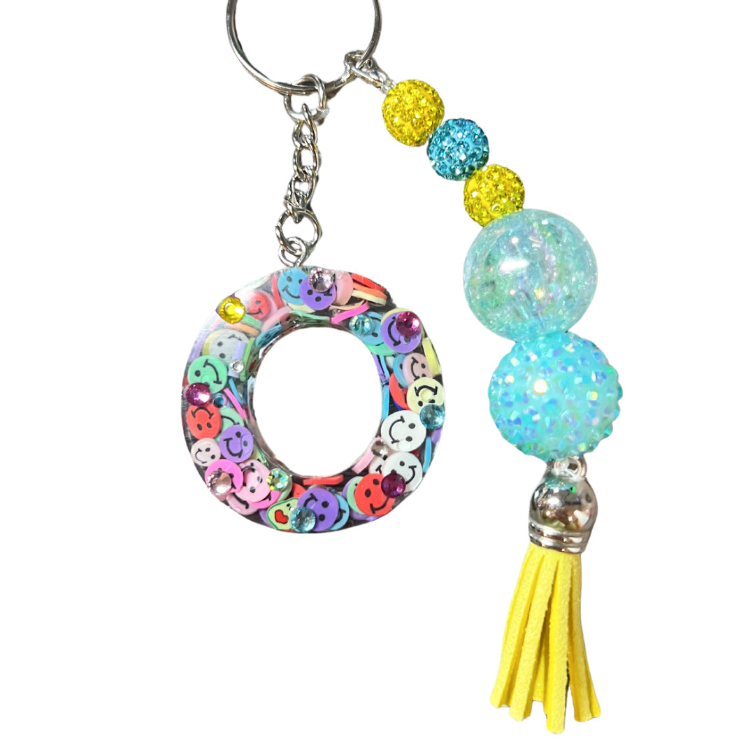 Colorful Smiley Faces Initial Keychains - Sparkle Studio Accessories
