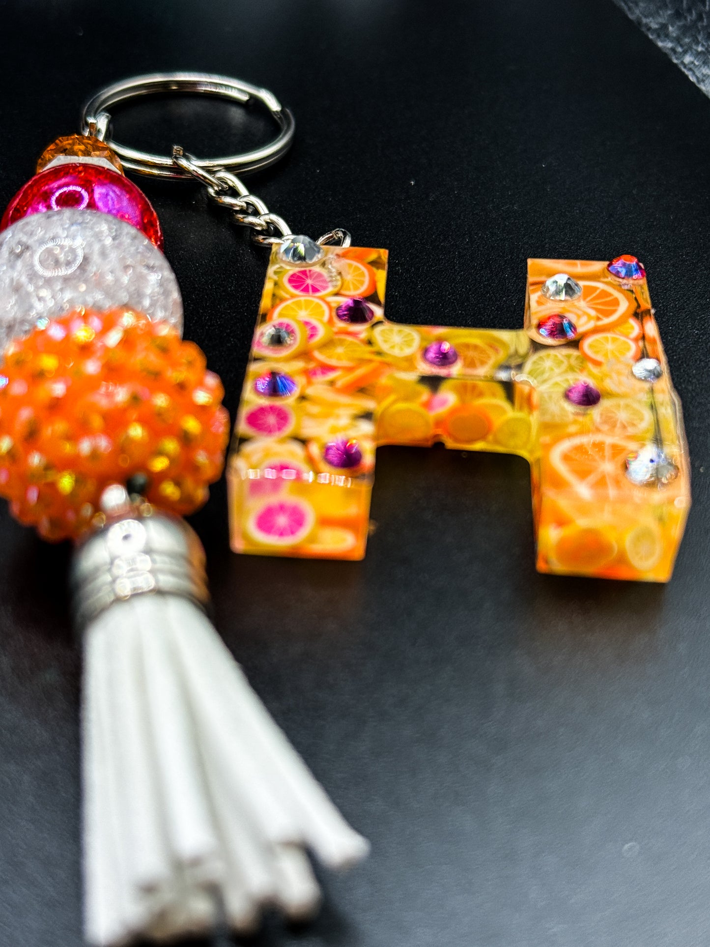 Neon Citrus Slice Initial Keychain - Sparkle Studio Accessories