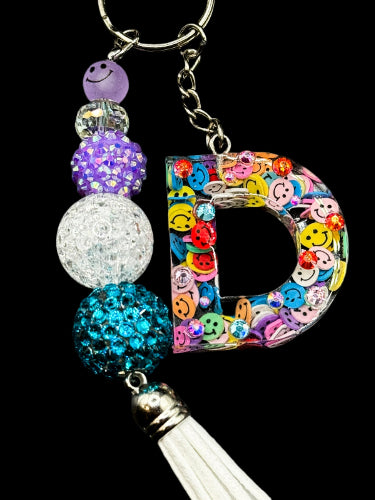 Colorful Smiley Faces Initial Keychains - Sparkle Studio Accessories