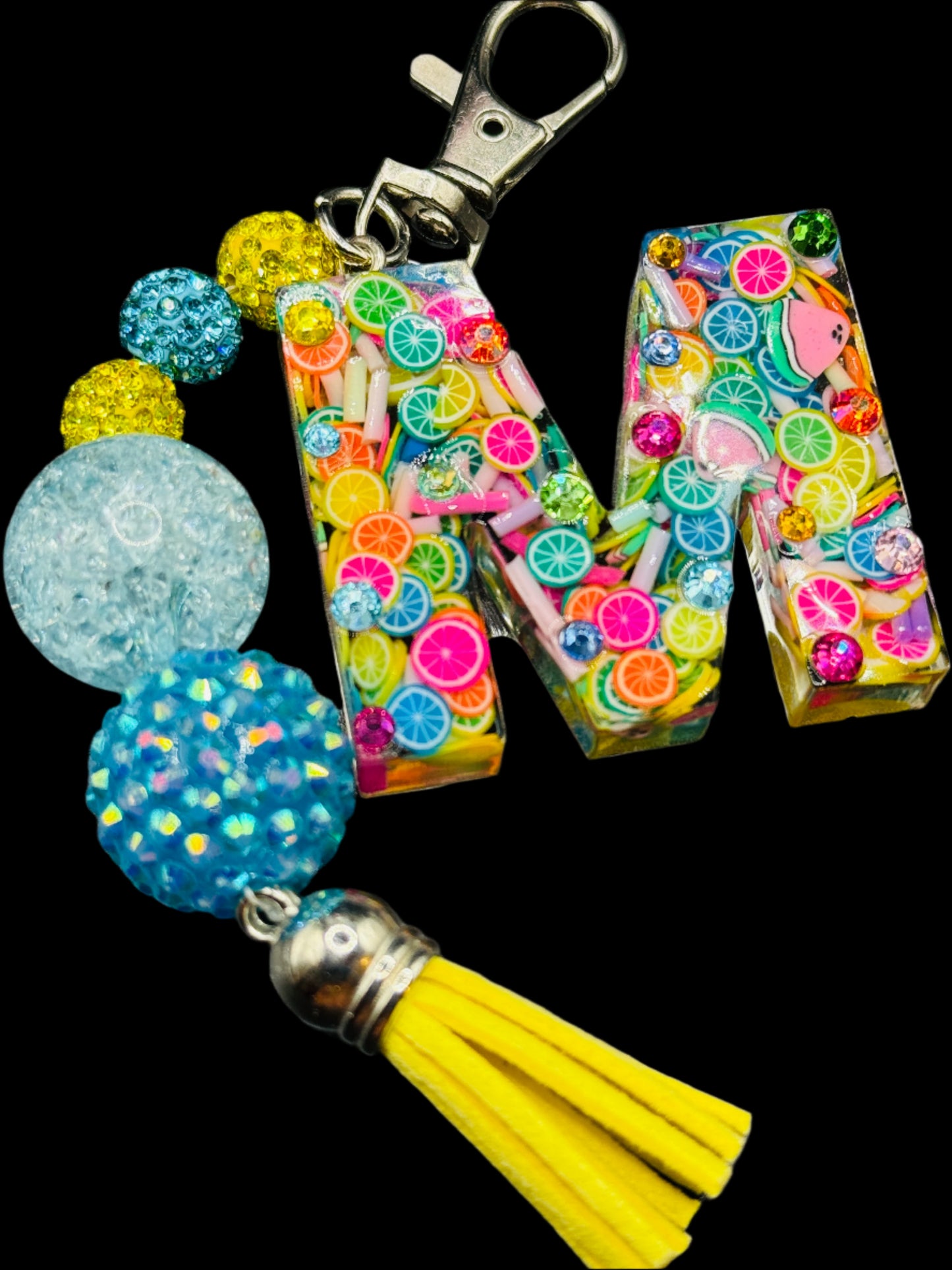 Neon Citrus Slice Initial Keychain - Sparkle Studio Accessories