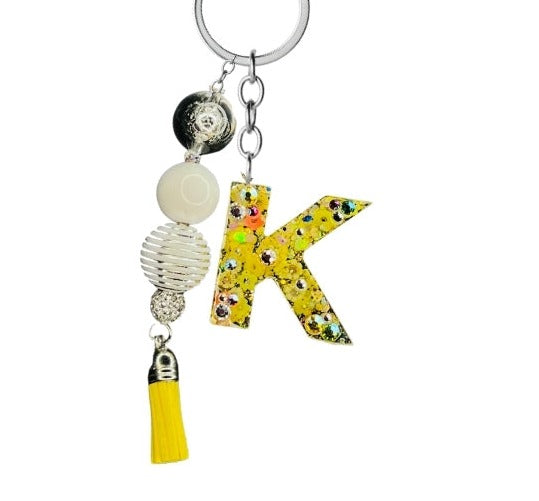 Sunflowers and Bumble Bees Initial Keychains - Accessories by Sparkle Studio