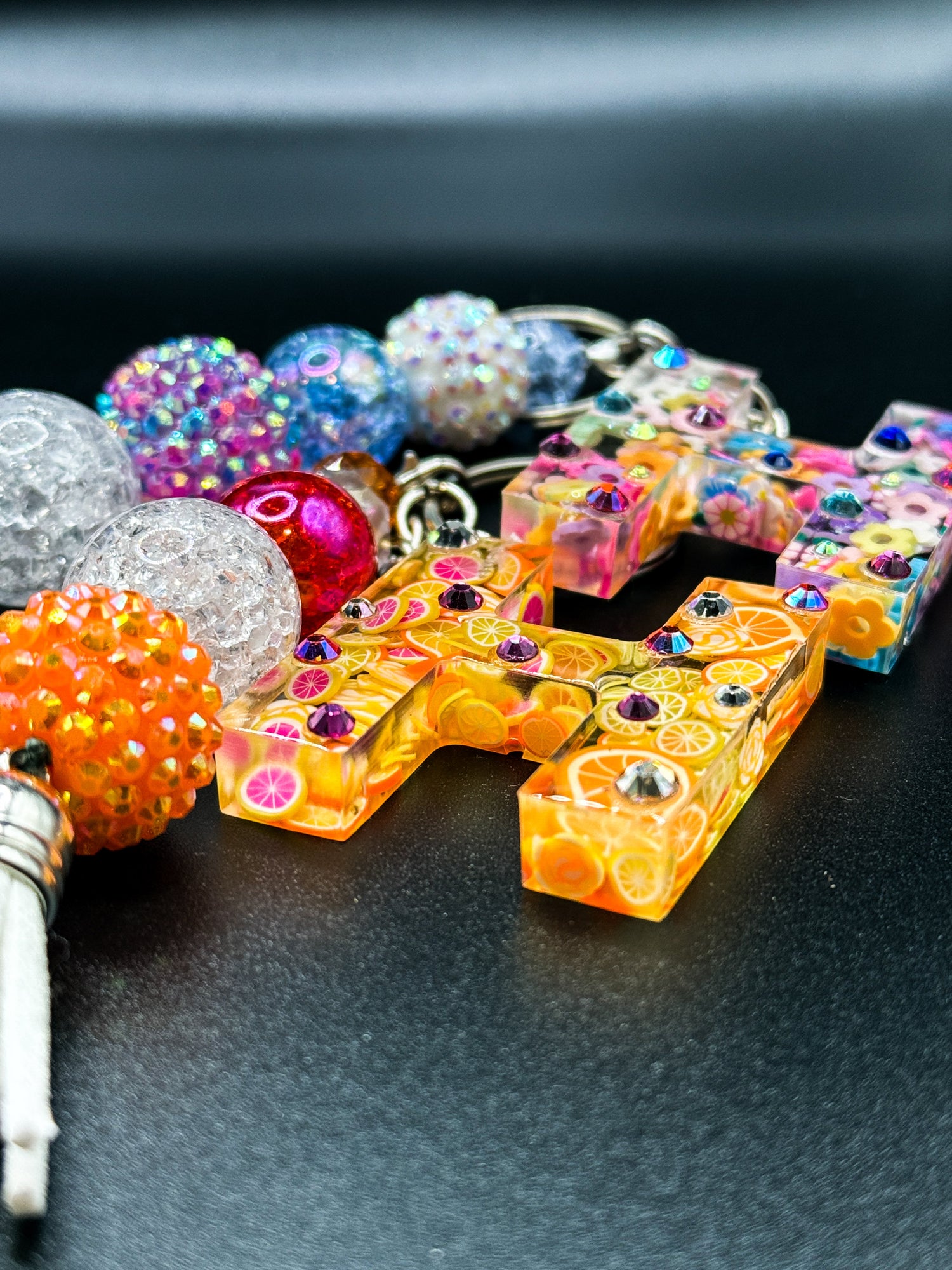 Neon Citrus Slice Initial Keychain - Sparkle Studio Charms