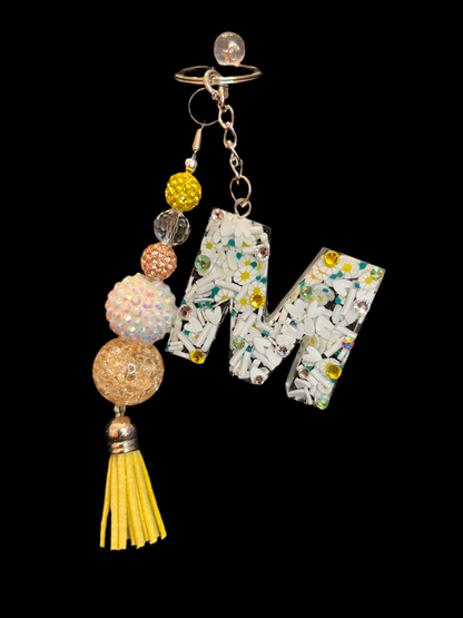 White Daisy Initial Keychain – Accessories by Sparkle Studio