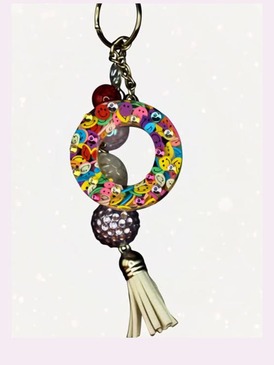 Colorful Smiley Faces Initial Keychain