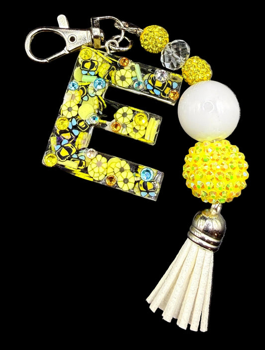 Sunflowers and Bumble Bees Initial Keychains - Accessories by Sparkle Studio