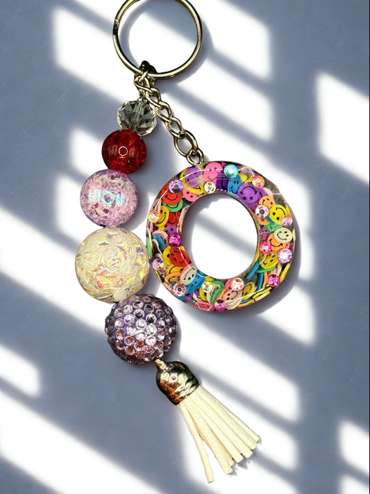 Colorful Smiley Faces Initial Keychain