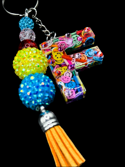 Colorful Smiley Faces Initial Keychains - Sparkle Studio Accessories