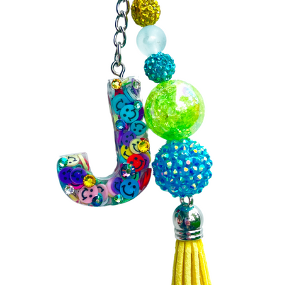Colorful Smiley Faces Initial Keychains - Sparkle Studio Accessories