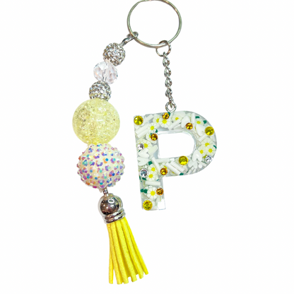 White Daisy Initial Keychain – Accessories by Sparkle Studio