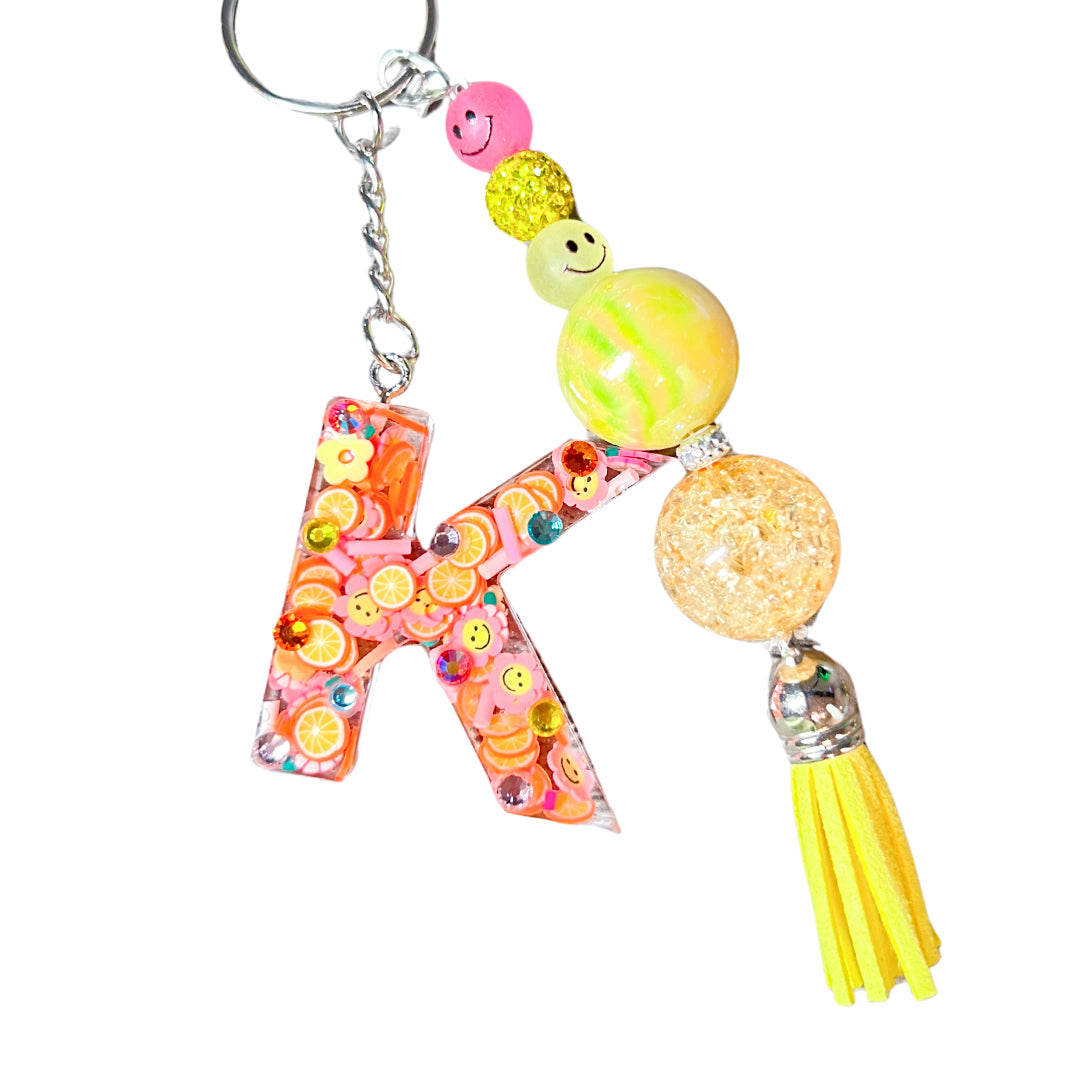 Neon Citrus Slice Initial Keychain - Sparkle Studio Accessories