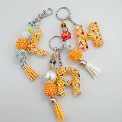 resin keychain, handmade, personalized, custom initial charm