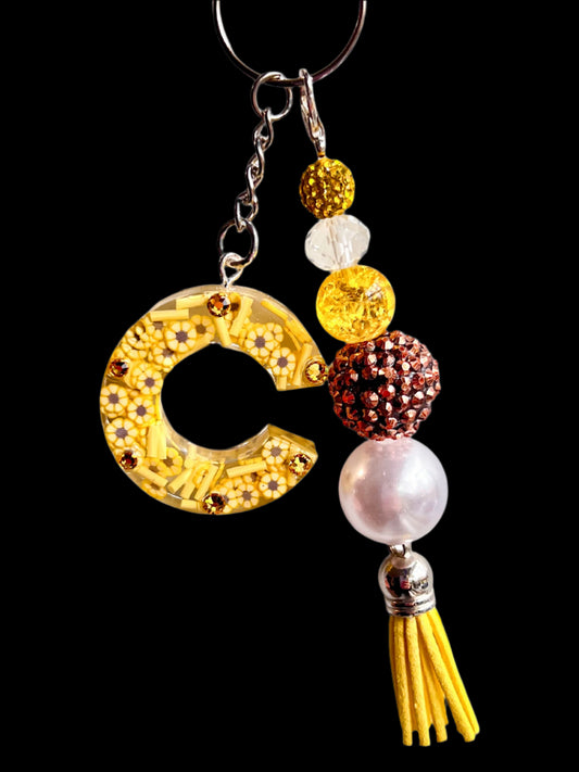 Sunflowers and Bumble Bees Initial Keychains - Accessories by Sparkle Studio
