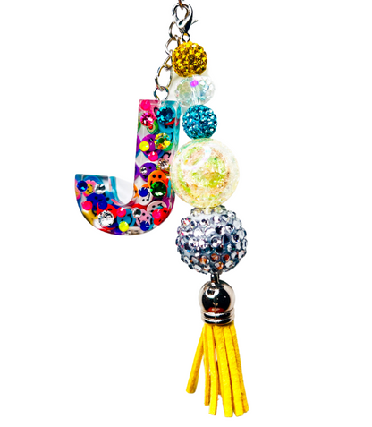 Colorful Smiley Faces Initial Keychains - Sparkle Studio Accessories